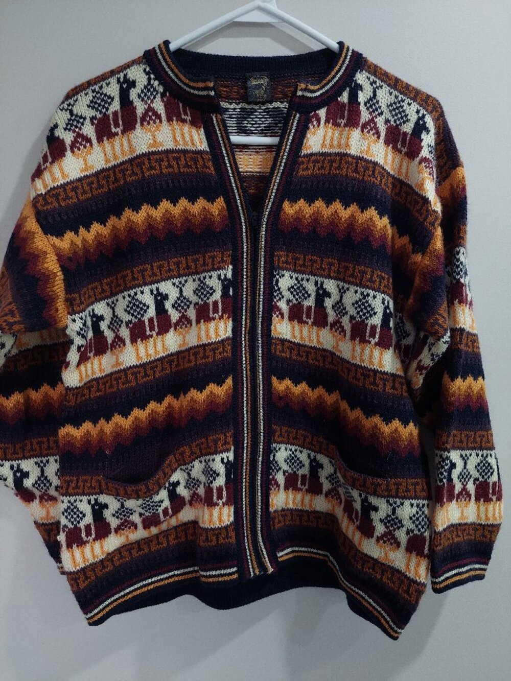 Arcohi's 100% Alpaca Zip Front Cardigan Sweater Llama Orange Brown